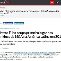 Mattos Filho ocupa primeiro lugar nos rankings de M&A na Amrica Latina em 2017